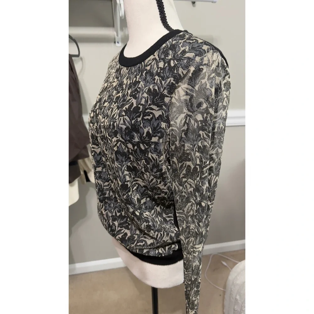 Tory Burch Merino Wool Metallic Floral Jacquard Mixed Sweater Black Small 287